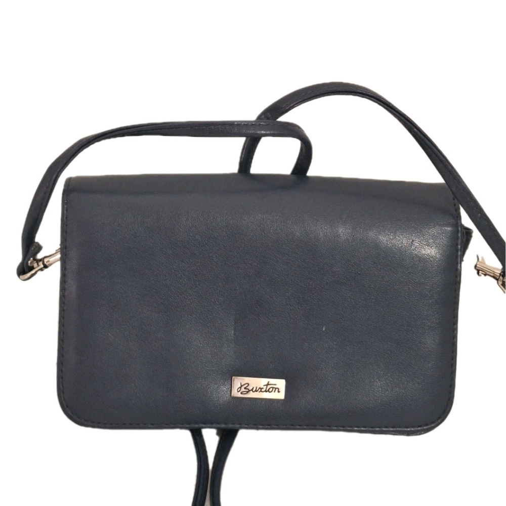 Buxton Navy Blue Faux Leather Crossbody Convertible Clutch Bag Like New